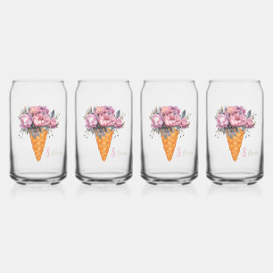 Ice cream with peonies. Happy spring day Can Glass