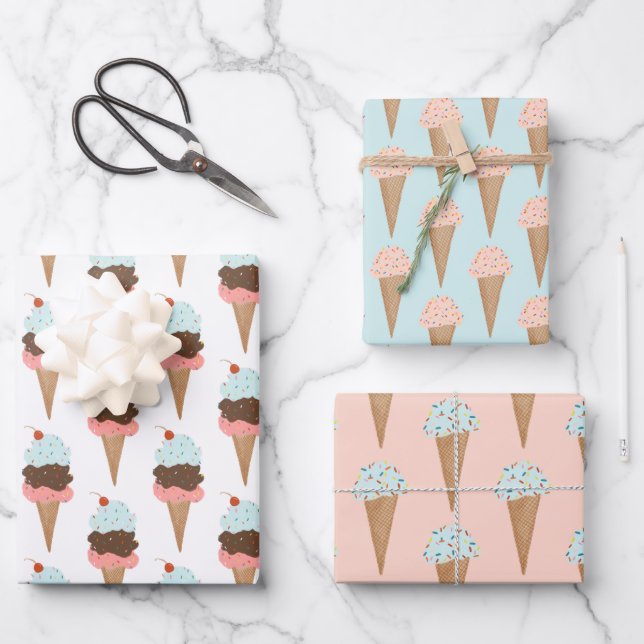 Ice Cream with Sprinkles Modern Colourful Cute Gif Wrapping Paper Sheet (Front)