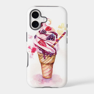Ice cream with strawberry and blackberry