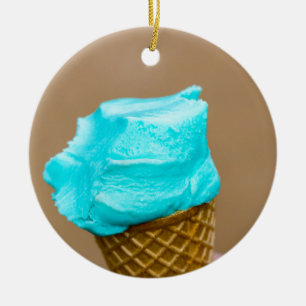 Ice cream with waffle macro ceramic ornament