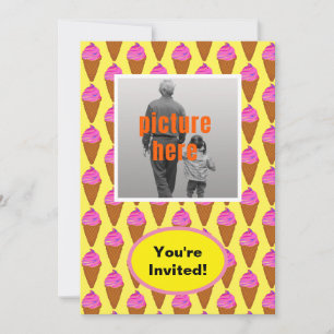 Ice Cream Yellow Pink Brown Birthday Party Event Invitation