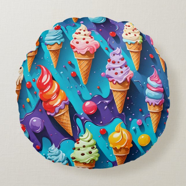 Ice Creams Colourful Art  Round Pillow (Front)