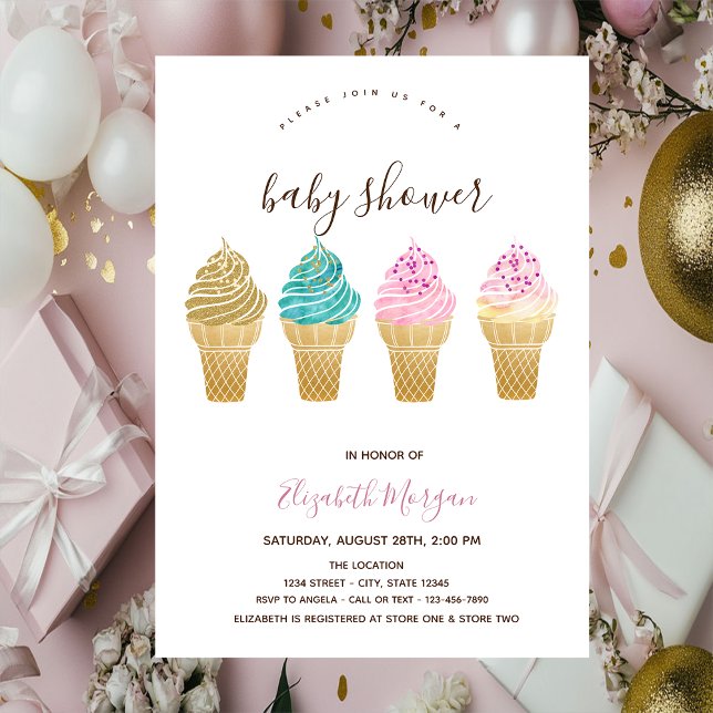 Ice Creams Pink Striped Baby Shower  Invitation (Creator Uploaded)