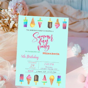 Ice Creams Summer Birthday Party  Invitation