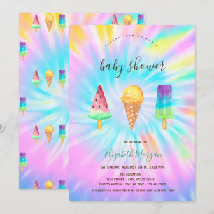 Ice Creams Summer Tie Dye Baby Shower Invitation