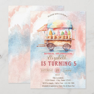 Ice Creams Watercolor Splash Birthday Invitation