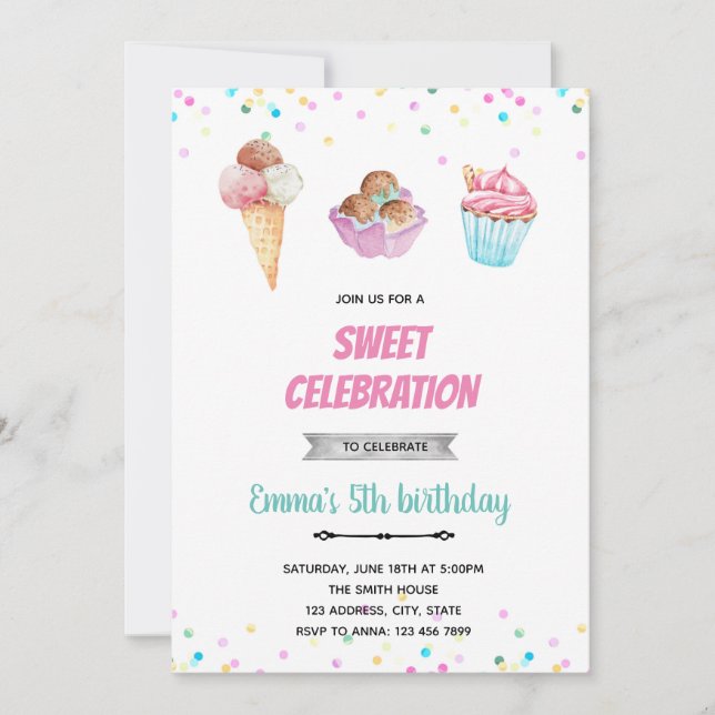Ice crème sundea cupcake invitation (Devant)