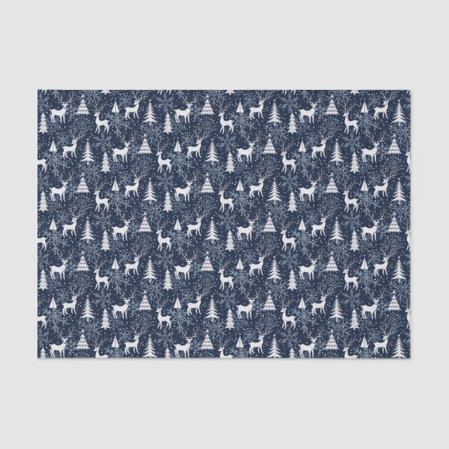 Ice Crystal Christmas Deer Stone Blue-Grey Tissue Paper (Front)
