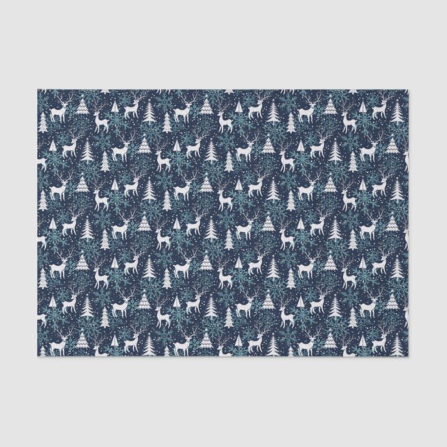 Ice Crystal Christmas Deer Teal Tissue Paper (Front)