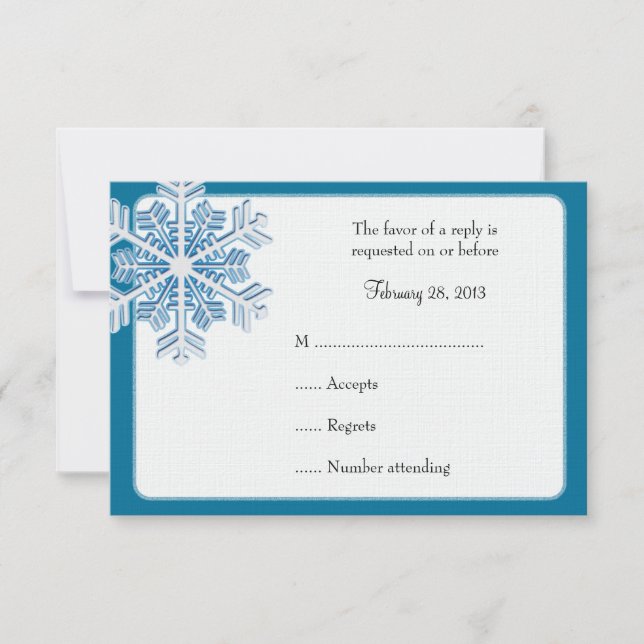 Ice Crystal Snowflake Winter Wedding Reply Cards (Front)