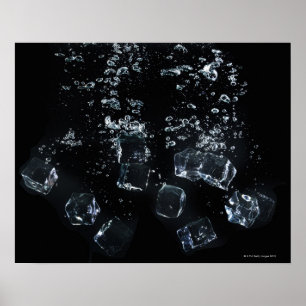 Ice cubes splashing in water poster