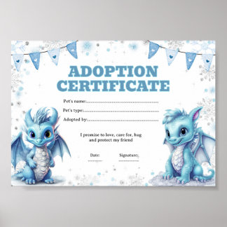 Ice dragon adopt a pet certificate poster
