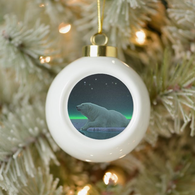 Ice Edge Polar Bear Ceramic Ball Christmas Ornament (Tree)