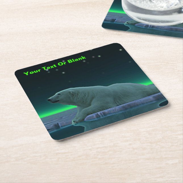 Ice Edge Polar Bear Square Paper Coaster (Angled)
