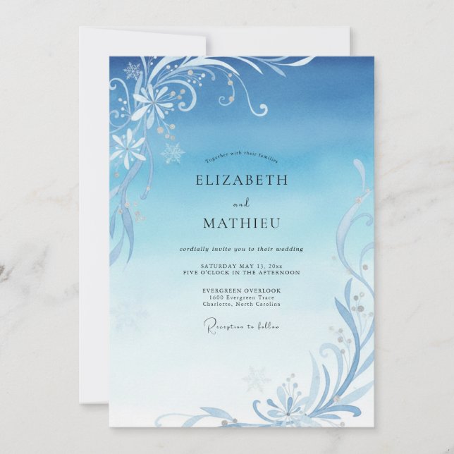 Ice Filigree Winter Eucalyptus Wedding Invitation (Front)