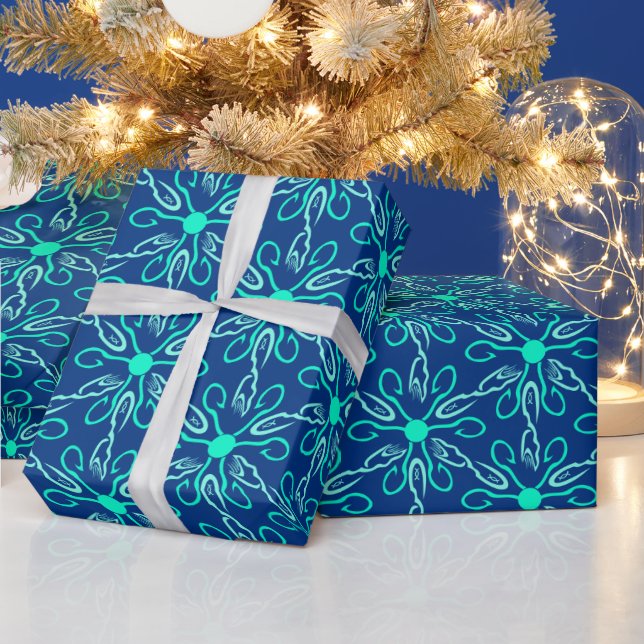Ice Fisherman Snowflake Hexagon Pattern Wrapping Paper (Holidays)