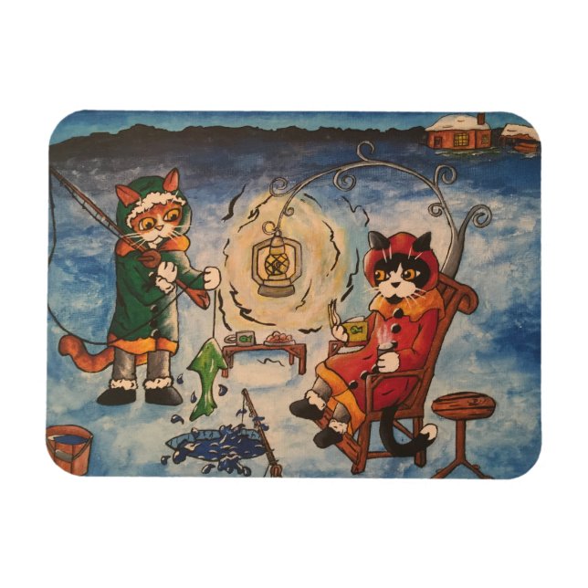 Ice Fishing at Night Magnet (Horizontal)