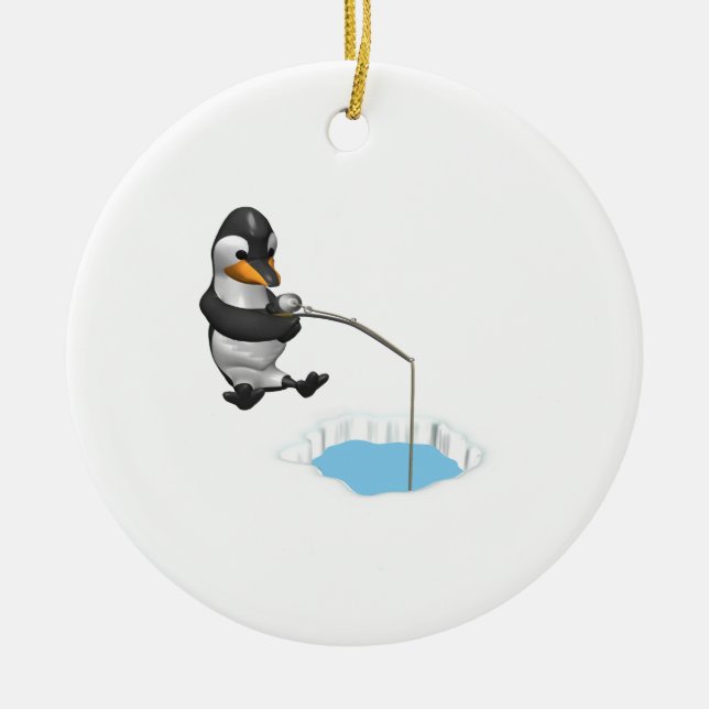Ice Fishing Ceramic Ornament (Front)