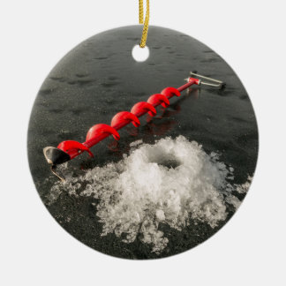 Ice fishing ceramic ornament