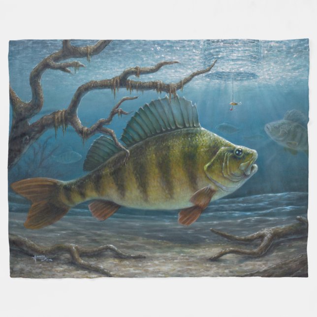 Ice Fishing for Perch Fleece Blanket (Front (Horizontal))