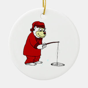 Ice Fishing Polar Bear in PJs Ceramic Ornament