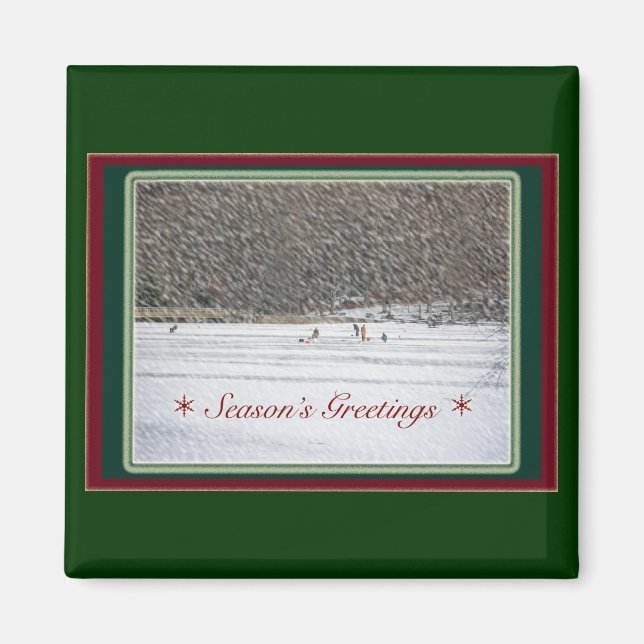 Ice Fishing Season's Greetings Magnet (Front)