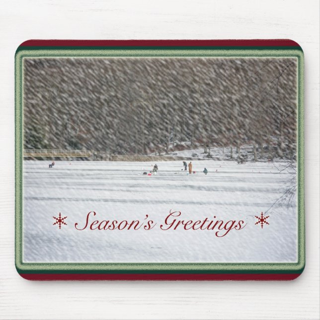 Ice Fishing Season's Greetings Mousepad (Front)