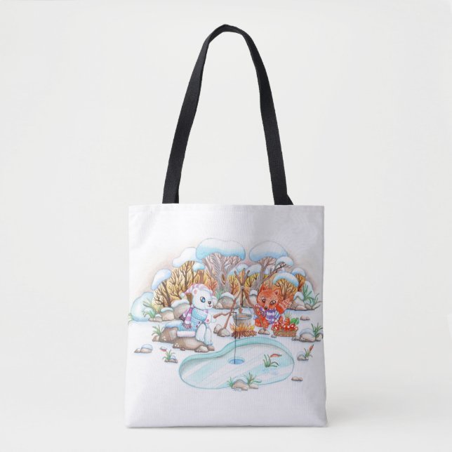 Ice Fishing Tote Bag (Front)