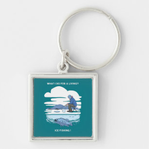 Ice Fishing  - Winter Fisherman Design Keychain