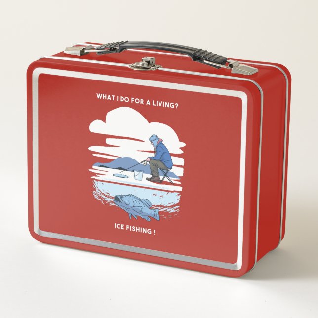 Ice Fishing  - Winter Fisherman Design Metal Lunch Box (Front)