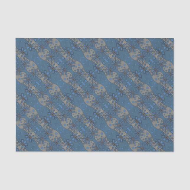 Ice flowers, blue & grey floral pattern, rustical tissue paper (Front)