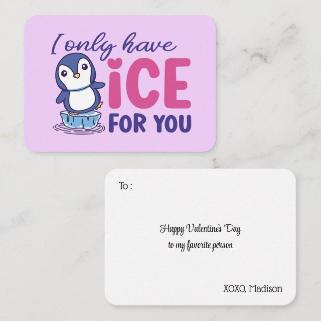 Ice For You Funny Pun Cute Kids Valentine's Day Card (Front/Back)