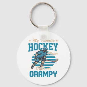 Ice Hocke My Favorite Hockey Player Calls Me Gramp Keychain