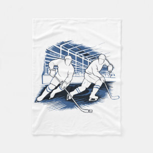 Ice Hockey Action Silhouette Graphic Fleece Blanket