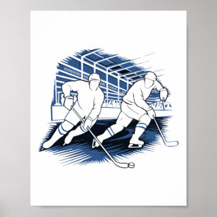 Ice Hockey Action Silhouette Graphic  Poster