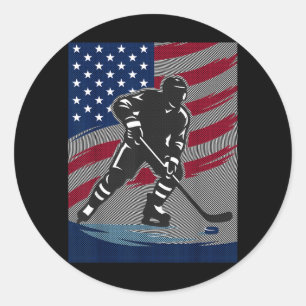 Ice Hockey American Flag July 4th Vintage Player Classic Round Sticker
