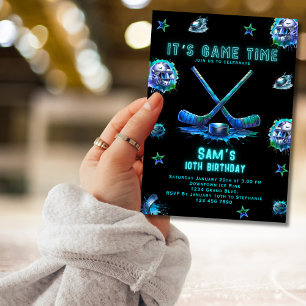 Ice Hockey Anniversaire Invitation Garçons Neon Pa