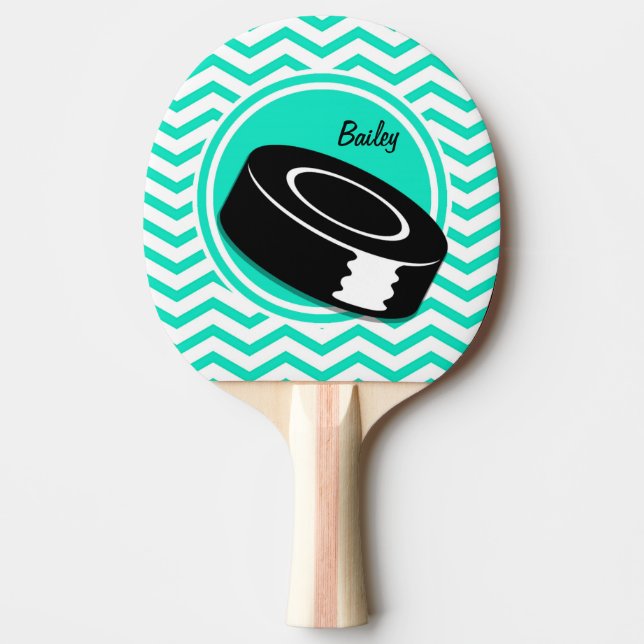 Ice Hockey; Aqua Green Chevron Ping Pong Paddle (Front)