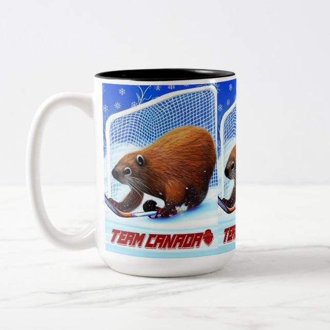 Ice Hockey Beaver Two-Tone Coffee Mug (Left)