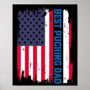 Ice Hockey Best Pucking Dad Usa American Flag Fath Poster