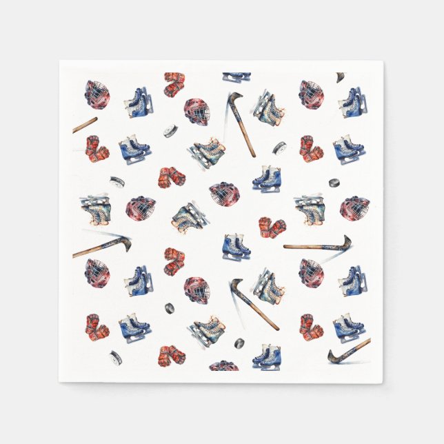 Ice-Hockey Birthday Napkins, Ice Hockey Party Napkin (Front)