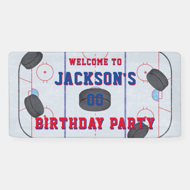 Ice Hockey Birthday Party Banner (Horizontal)
