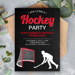 Ice Hockey Birthday Party Invitation<br><div class="desc">Invite your guests with this cool birthday party invitation featuring a net and a ice hockey player with modern typography on a chalkboard background. Simply add your event details on this easy-to-use template to make it a one-of-a-kind invitation. Flip the card over to reveal a stripes pattern on the back...</div>