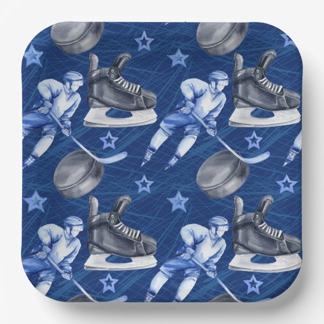 Ice Hockey Birthday Party Paper Plate (Front)