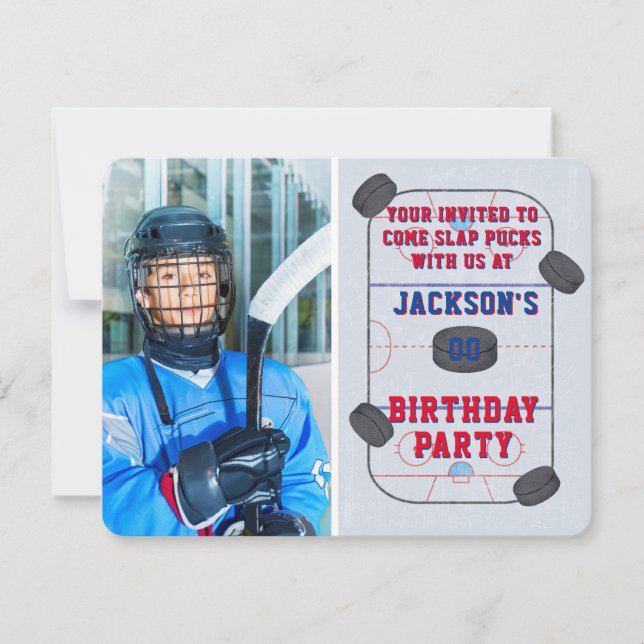 Ice Hockey Birthday Party Photo Invitation (Front)