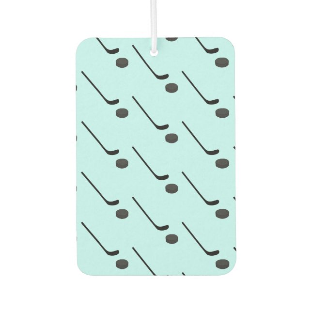 Ice Hockey Black Colour Sticks Puck Light Blue Air Freshener (Front)