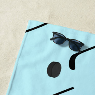 Ice Hockey Black Colour Sticks Puck Light Blue Beach Towel