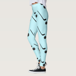 Ice Hockey Black Colour Sticks Puck Light Blue Leggings