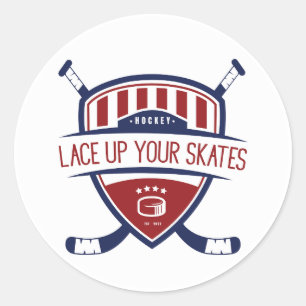 Ice Hockey Blue Red Skating  Classic Round Sticker