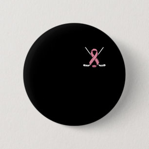 Ice Hockey Breast Cancer Awareness Month Pink Ribb 2 Inch Round Button